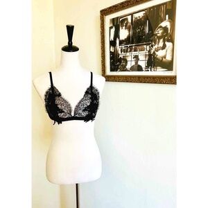 For Love And Lemons NWT black lace, velvet, and floral embroidered bralette